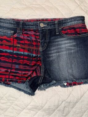 Allen B. By Allen Schwartz Red and Blue Patchwork Denim Shorts